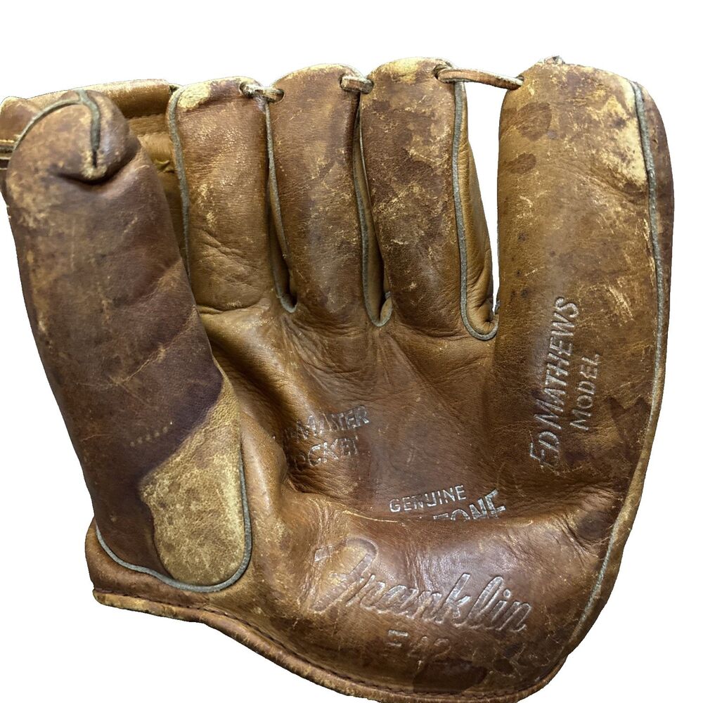 Vintage 1960s Franklin F 42 Cork Tone Cow Leather Ed Mathews Baseball Glove